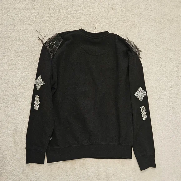 Bobby Carr Black Embellished Crewneck Sweatshirt Size S Crystals Whimsigoth - Picture 9 of 10